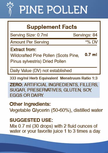 Secrets of the Tribe Pine Pollen Tincture β Alcohol-Free Wildcrafted Extract (2 FL OZ)