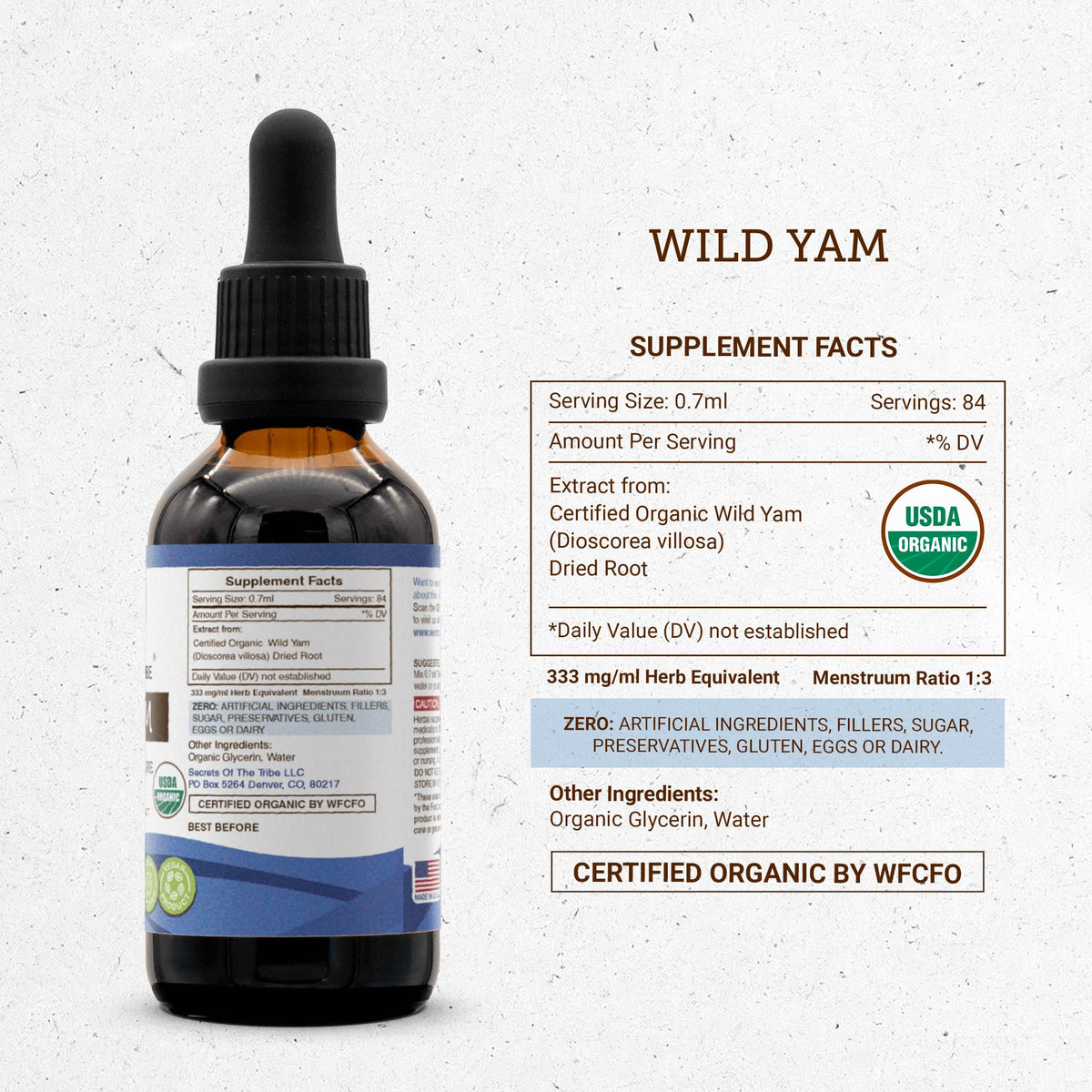 Secrets of the Tribe Wild Yam USDA Organic - Alcohol-Free Extract | High-Potency Herbal Drops
