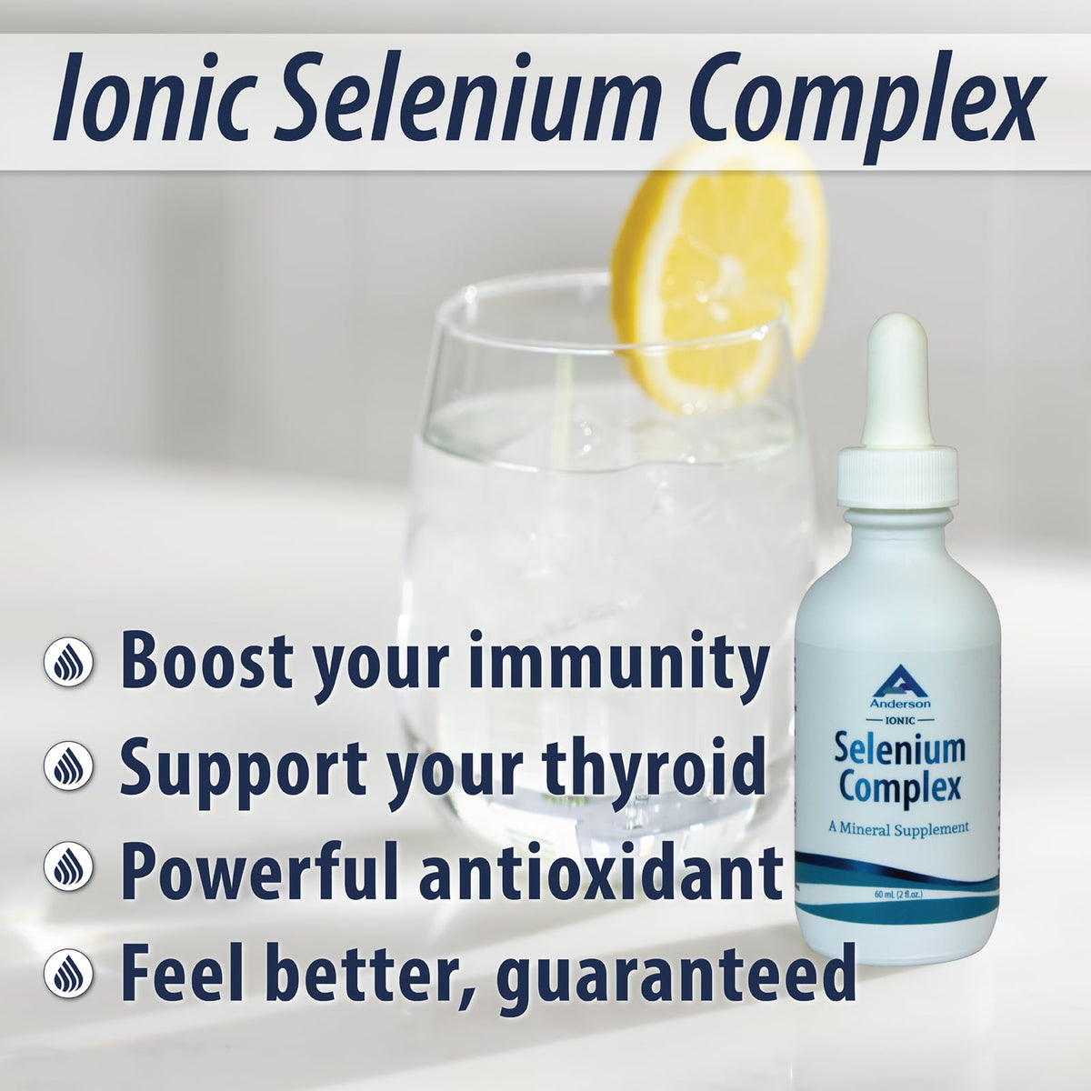 Anderson Ionic Selenium Complex β Liquid Selenium Drops for Thyroid & Immune Support | 2 fl oz, 40 Servings