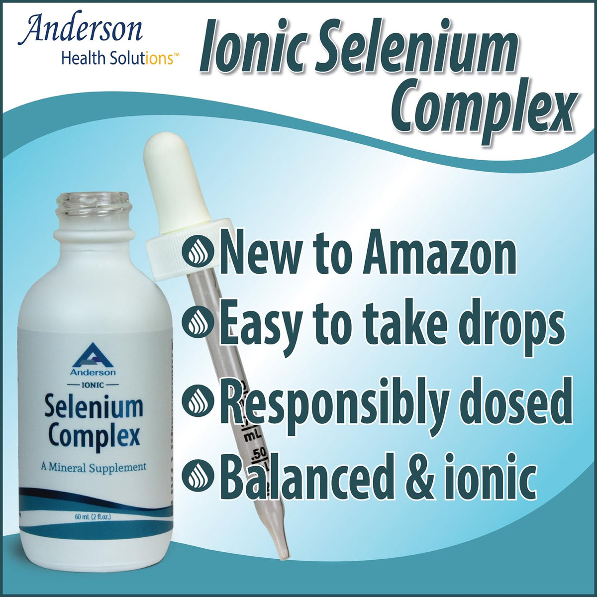 Anderson Ionic Selenium Complex β Liquid Selenium Drops for Thyroid & Immune Support | 2 fl oz, 40 Servings