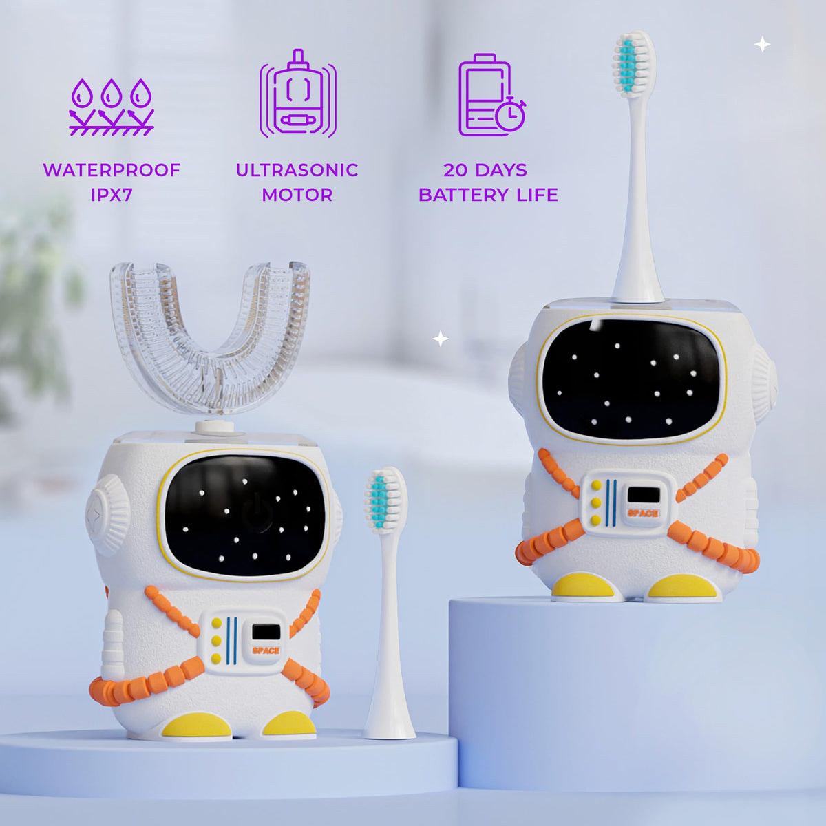 Sensory 360 U-Shaped Kids Toothbrush β Astronaut Design, 5 Modes, Memory Function