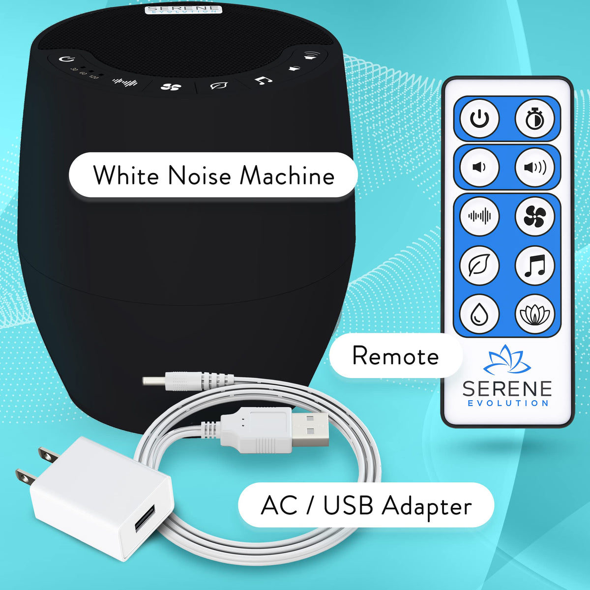 Serene Evolution White Noise Machine for Sleep (Black) β 60 Soothing Sounds