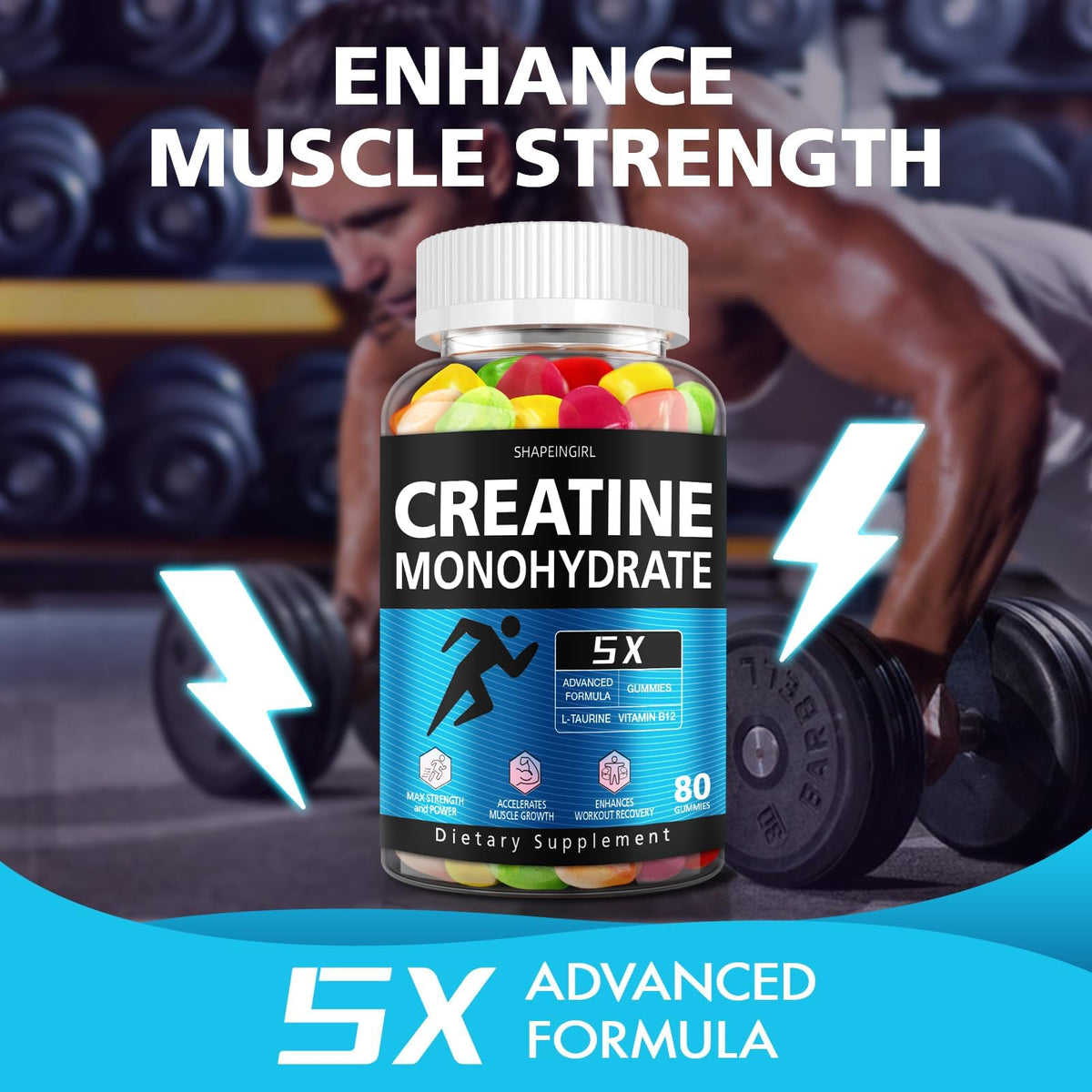 SHAPEINGIRL Creatine Monohydrate Gummies β Clean Creatine for Women & Men | Muscle, Endurance & Recovery