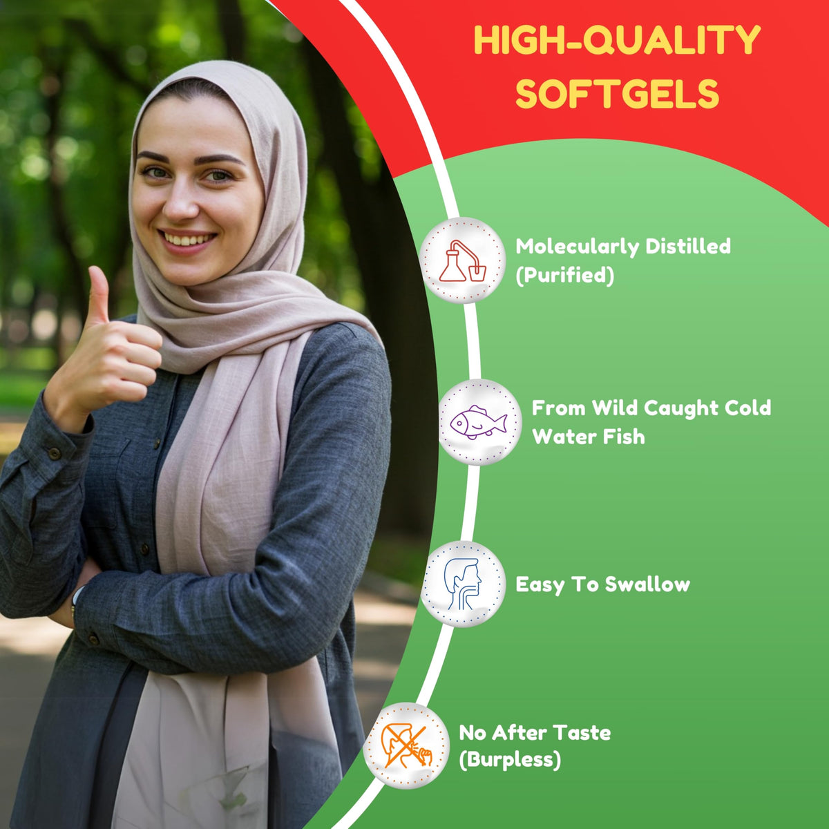 SHIFAA NUTRITION Softgel di olio di pesce Halal – 60 capsule, Omega-3 a doppia concentrazione