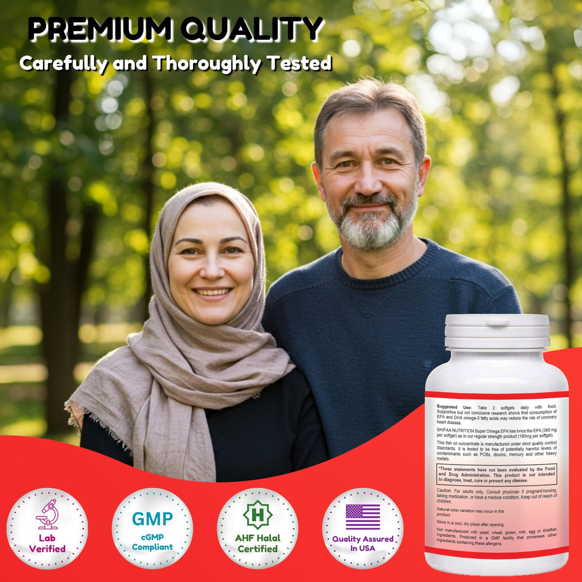 SHIFAA NUTRITION Softgel di olio di pesce Halal – 60 capsule, Omega-3 a doppia concentrazione