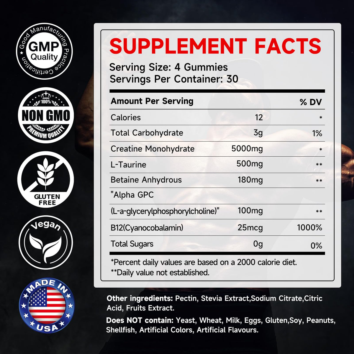 SIAUWE KUENKING Creatine Monohydrate Gummies – Energy & Muscle Support, 120 Gummies