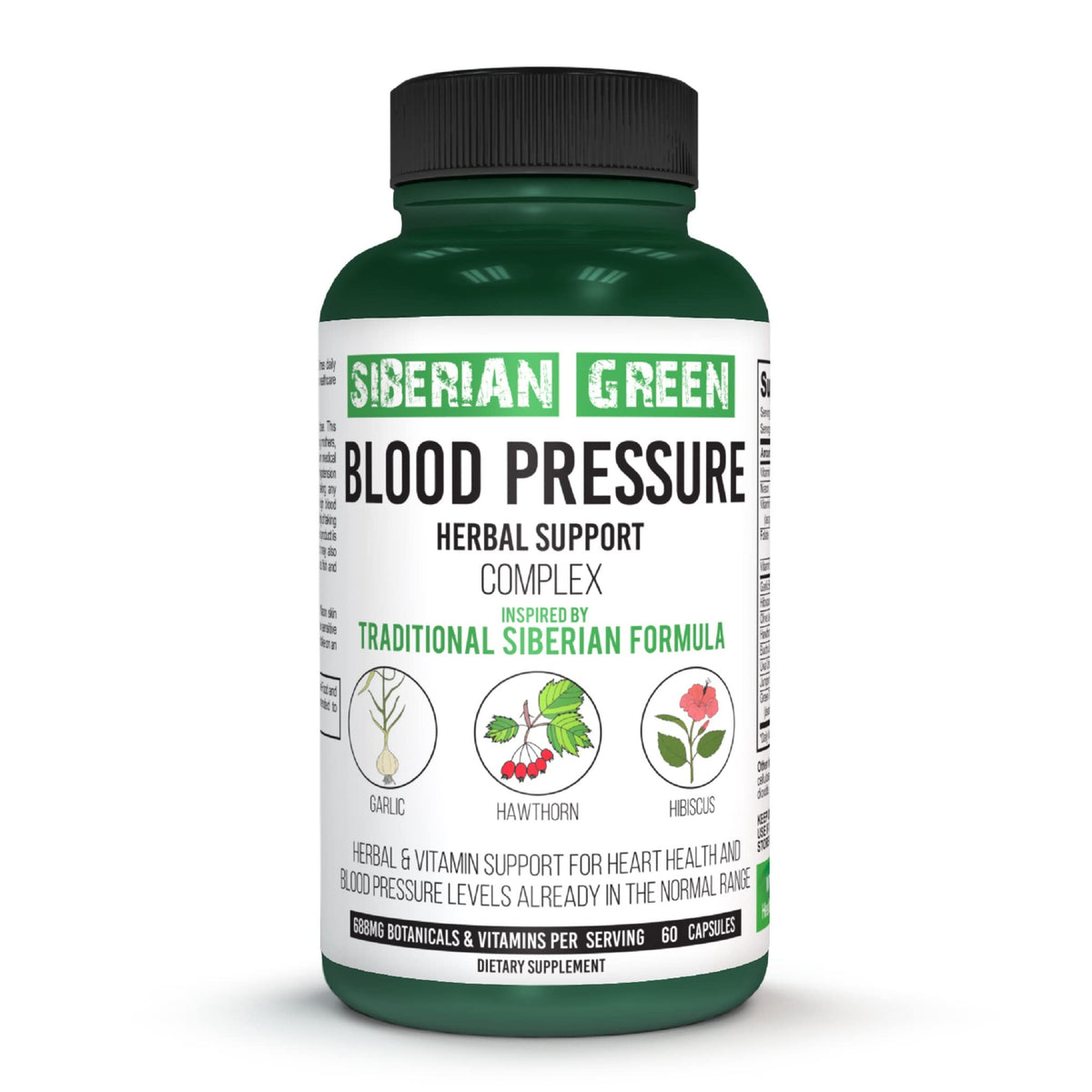 Traditional Siberian Herbal - Siberian Green Blood Cardio Pressure Support (60 Capsules) | Garlic, Hawthorn, Hibiscus