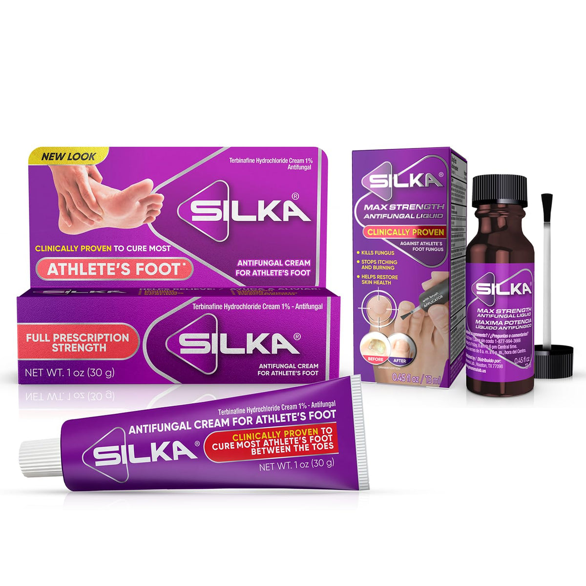 Silka Max Strength Antifungal Liquid & Cream Set β Fast Relief for Toenail Fungus, Athlete's Foot & Ringworm