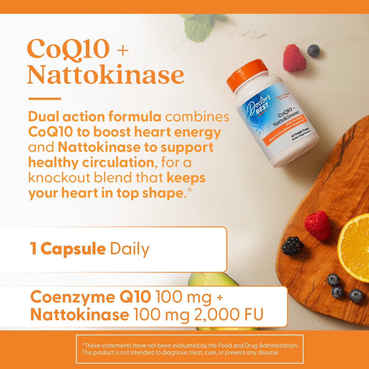 Doctor's Best CoQ10 100 ملجم + Nattokinase 2000 وحدة فيبرين | دعم القلب، 60 كبسولة نباتية