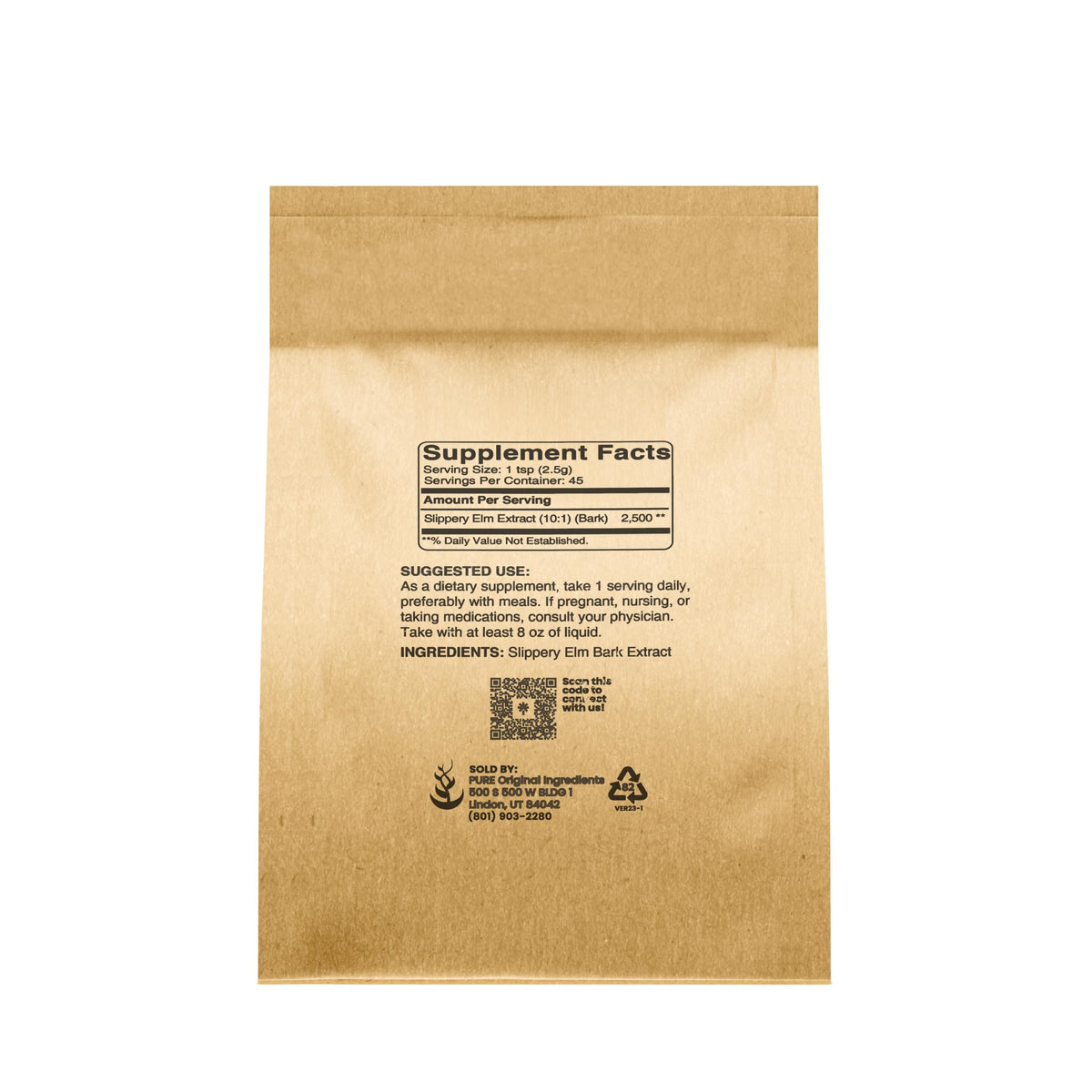 Pure Original Ingredients Slippery Elm Powder (4oz) Pure & Natural, Vegan, Gluten-Free