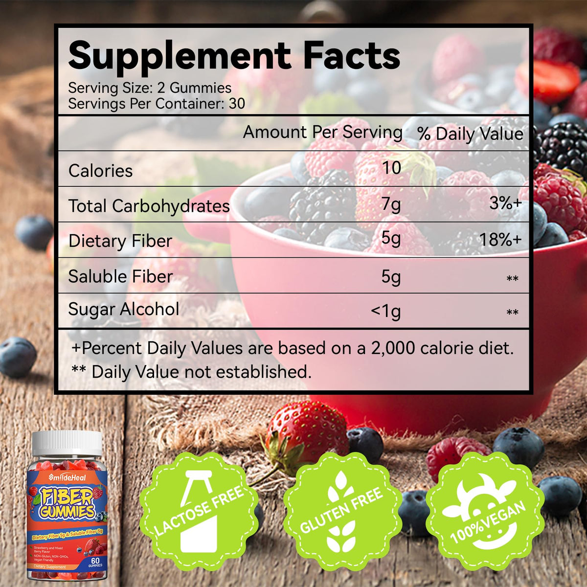 SmildeHeal Fiber Gummies β Dietary Fiber for Gut Health, Vegan, Non-GMO, Gluten-Free | 60 Count