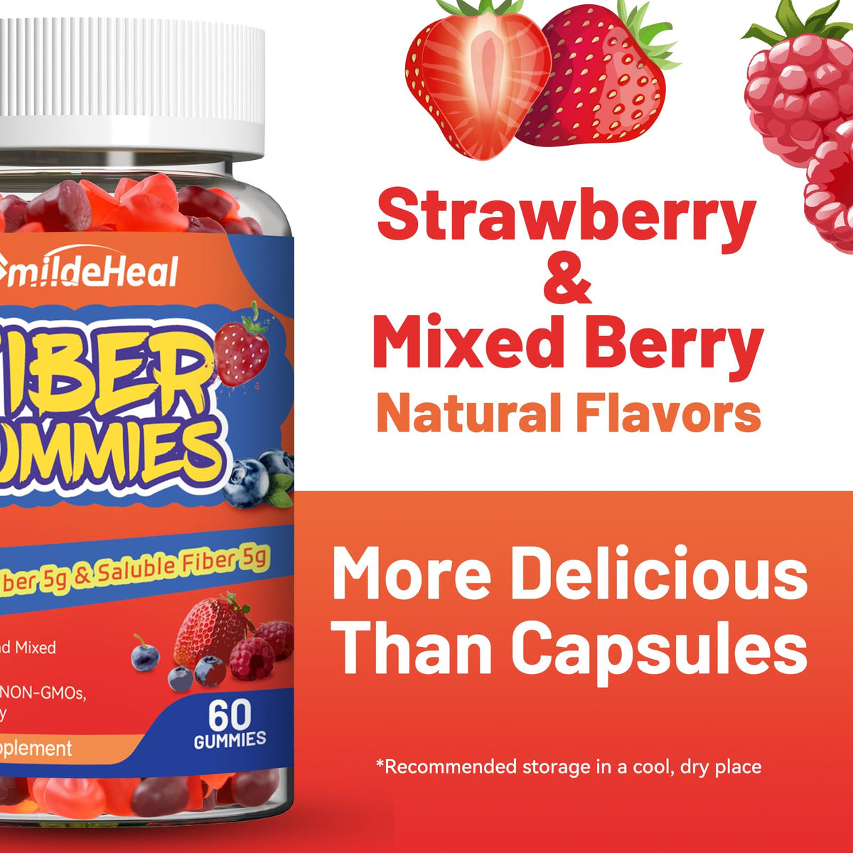 SmildeHeal Fiber Gummies β Dietary Fiber for Gut Health, Vegan, Non-GMO, Gluten-Free | 60 Count