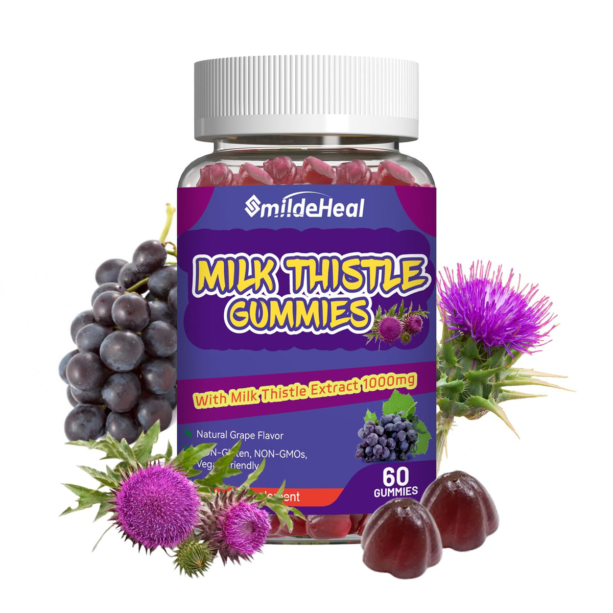 SmildeHeal Milk Thistle Gummies β 1000mg Extract, Liver Detox, Antioxidant Support, Vegan, Non-GMO, Gluten-Free | 60 Count