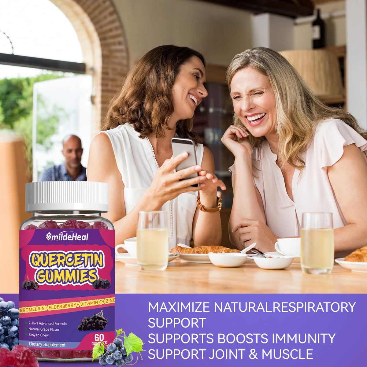 SmildeHeal 2 Pack Quercetin Gummies 1200MG β Vegan Immune Support