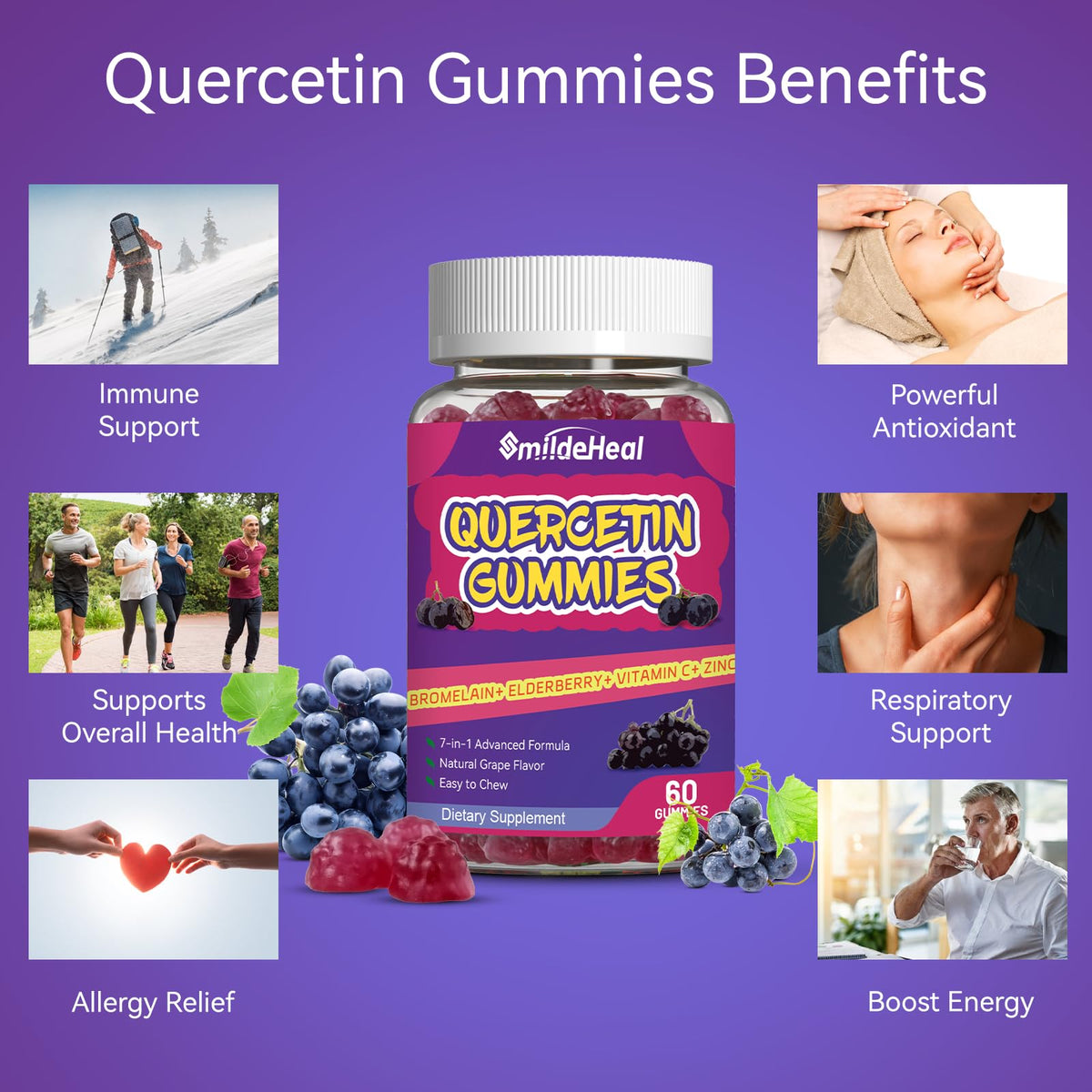 SmildeHeal 2 Pack Quercetin Gummies 1200MG β Vegan Immune Support