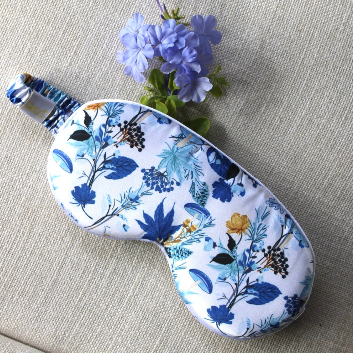 Cloud Padded Satin Sleep Mask - Cornflower Print