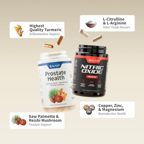 Snap Supplements Confezione combinata per la salute della prostata e l'ossido nitrico per uomo – 180 capsule vegetariane