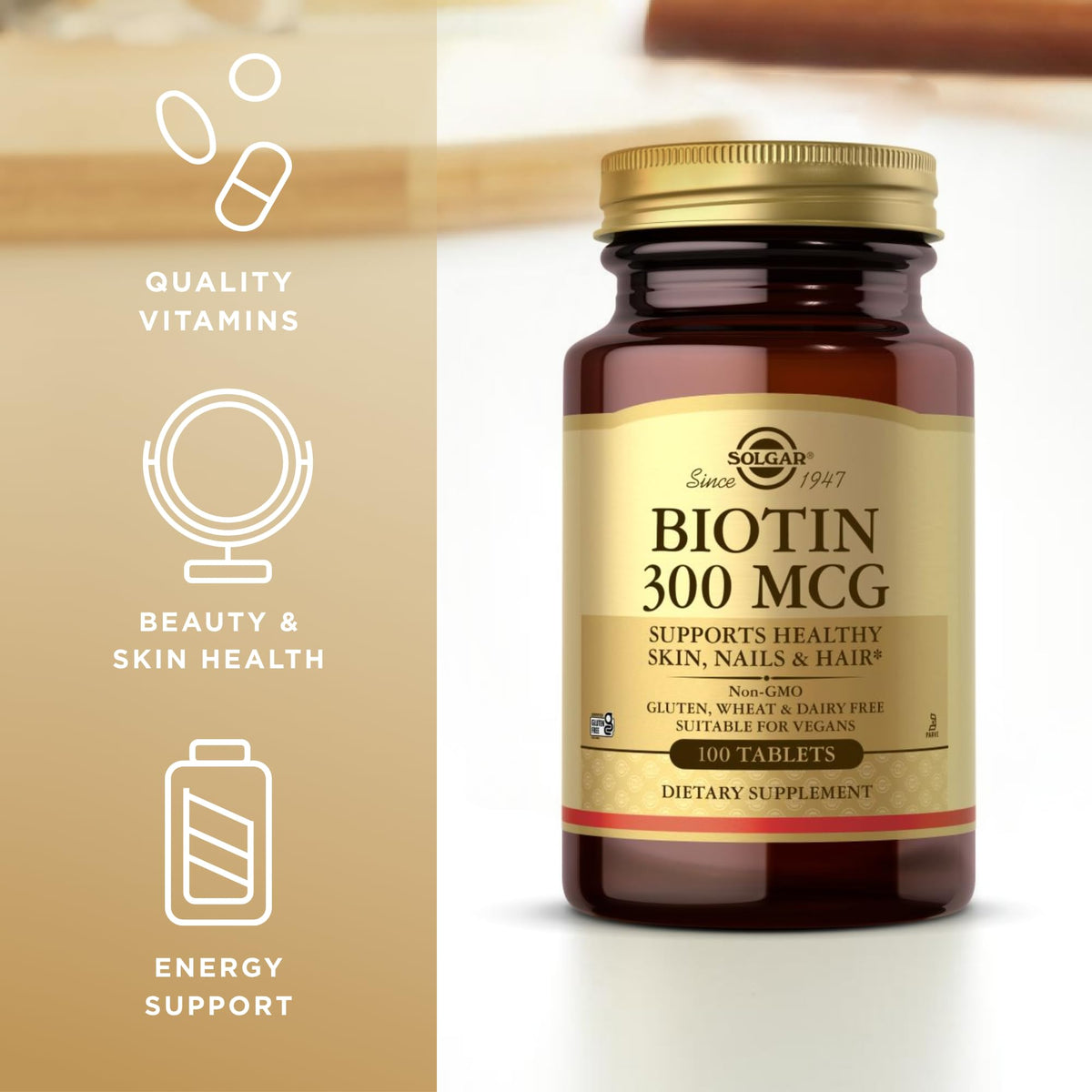 Solgar Biotin 300 mcg β 100 Tablets | Vegan, Non-GMO, Gluten Free