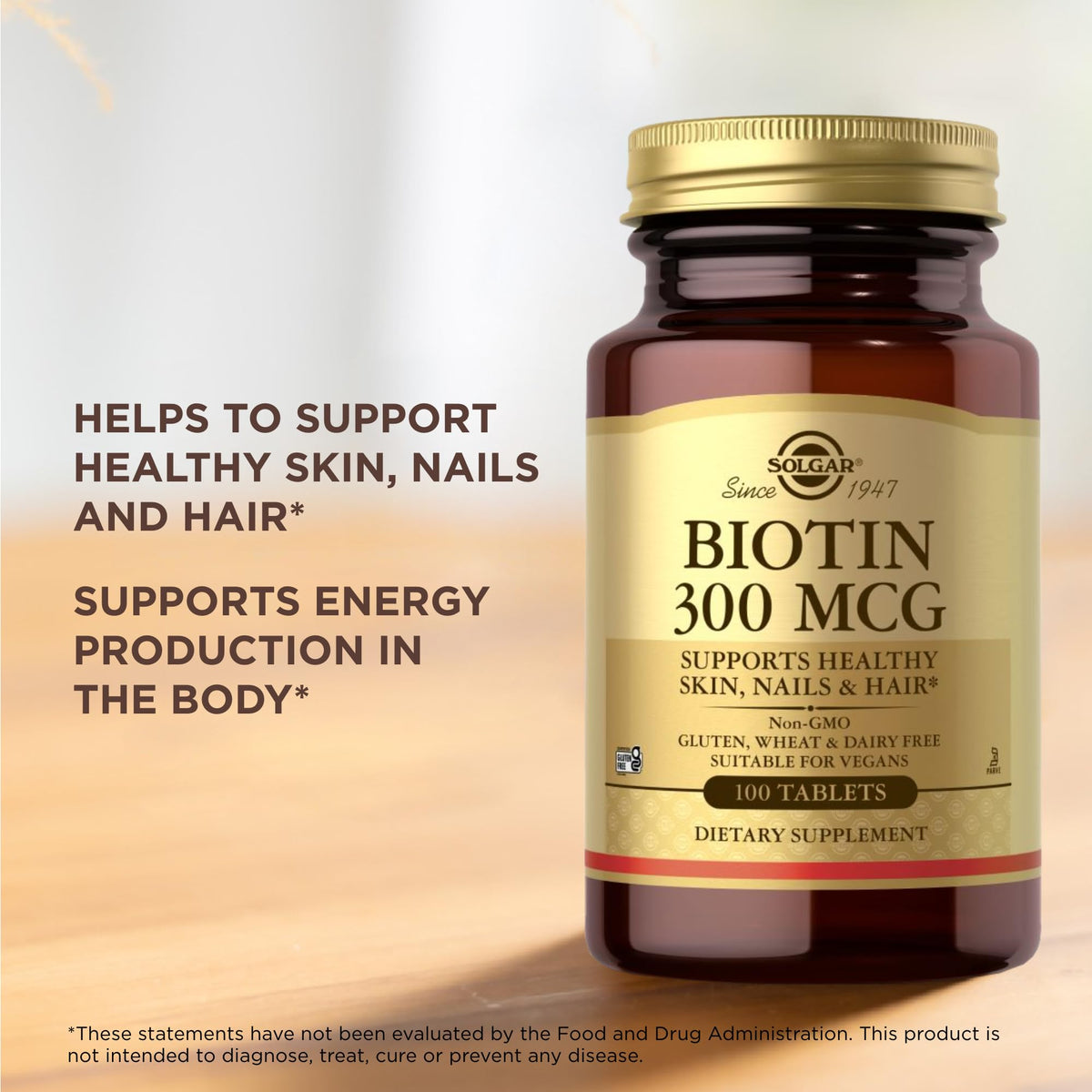 Solgar Biotin 300 mcg β 100 Tablets | Vegan, Non-GMO, Gluten Free