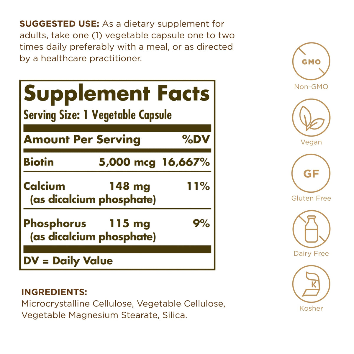 Solgar Biotin 5000 mcg 50 Veg Capsules - Pack of 2 | Skin, Nails & Hair