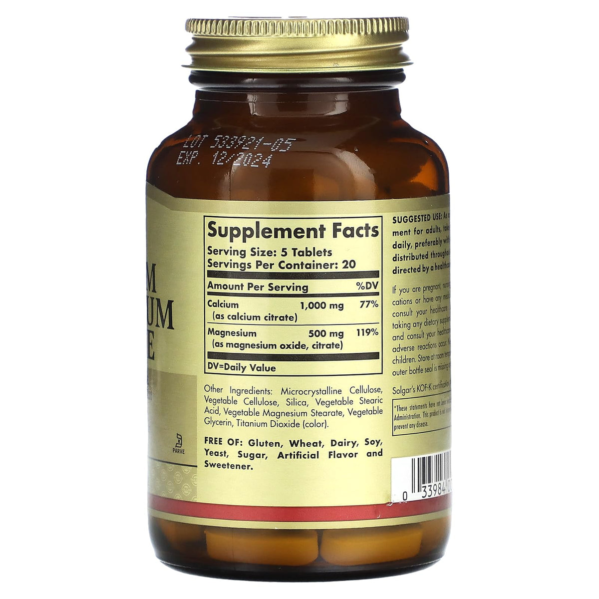 Solgar Calcium Magnesium Citrate – 100 Tablets Pack of 2 – Non-GMO, Vegan, Gluten Free, Kosher | 40 Servings