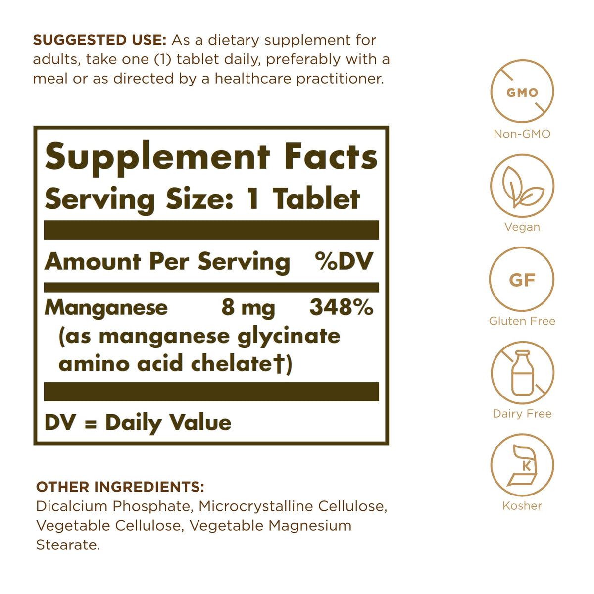 Solgar Chelated Manganese - 100 Tablets | Supports Bone, Joint & Nerve Health | Non-GMO, Vegan, Gluten Free, Dairy Free, Kosher