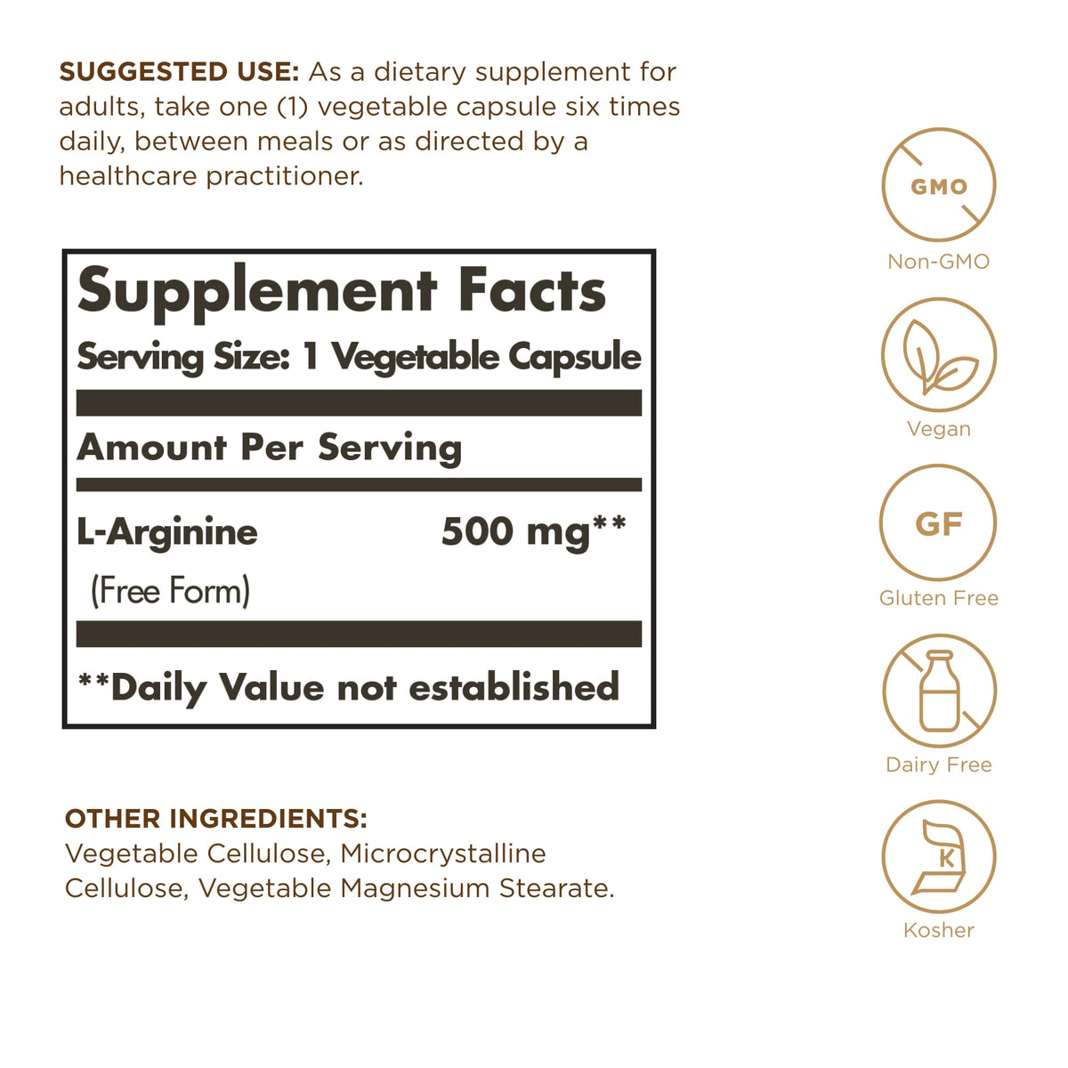 Solgar L-Arginine 500 mg β 100 Veg Capsules | Nitric Oxide Support