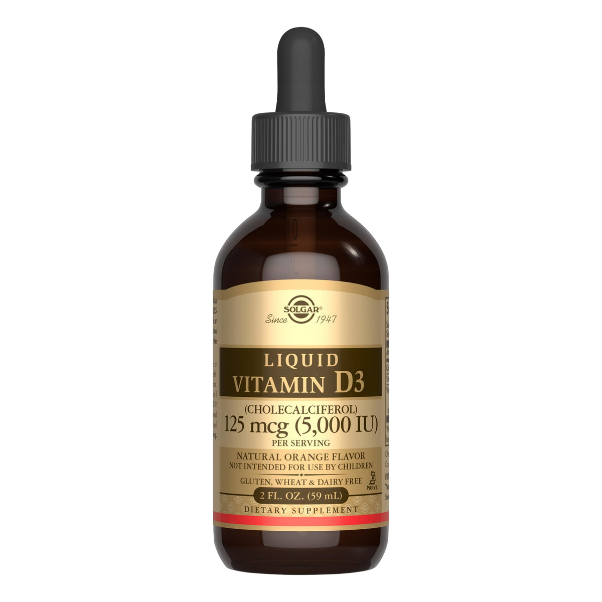 Solgar Liquid Vitamin D3 125 mcg (5,000 IU) - 2 fl oz - Delicious, Natural Orange Flavor - Helps Maintain Healthy Bones & Teeth - Immune System Support - Gluten Free, Dairy Free, Kosher - 59 Servings