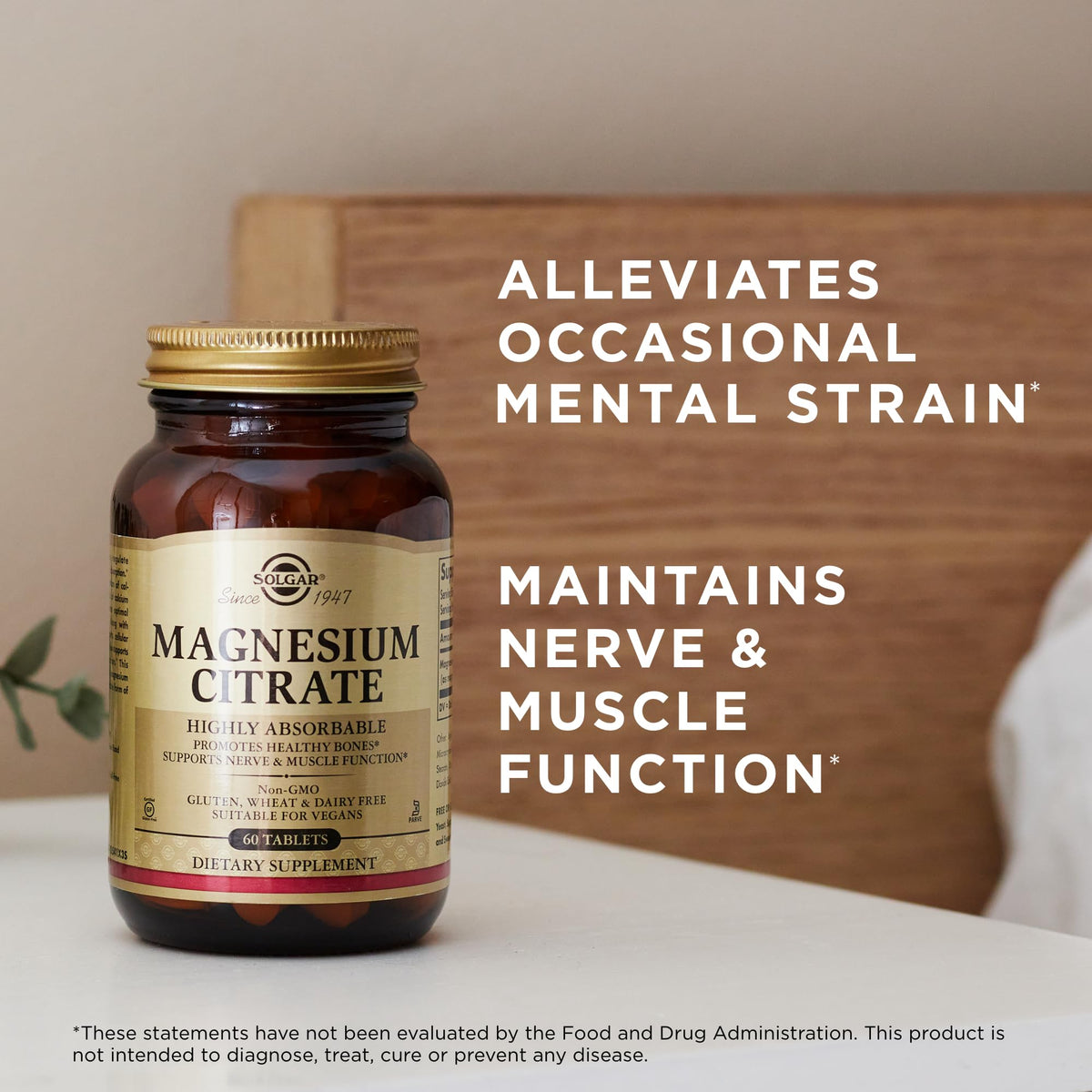 Solgar Magnesium Citrate 60 Tablets β Highly Absorbable, Supports Nerve, Muscle & Bone Health | Non-GMO, Vegan, Gluten Free, Kosher