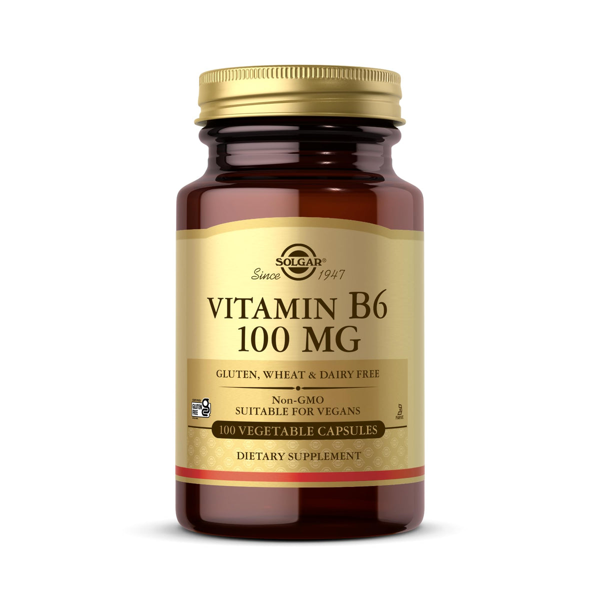 Solgar Vitamin B6 100 mg β 100 Veg Capsules | Non-GMO, Vegan, Gluten Free | 100 Servings
