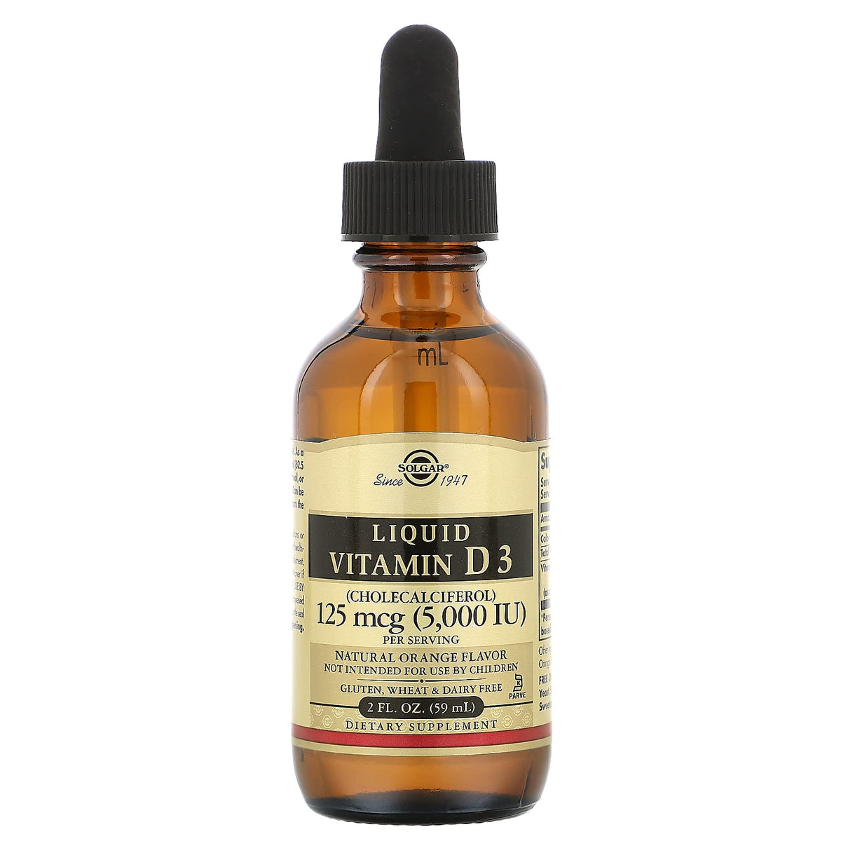 Solgar Liquid Vitamin D3 125 mcg (5,000 IU) β Orange Flavor, 59 Servings | Gluten Free, Dairy Free, Kosher