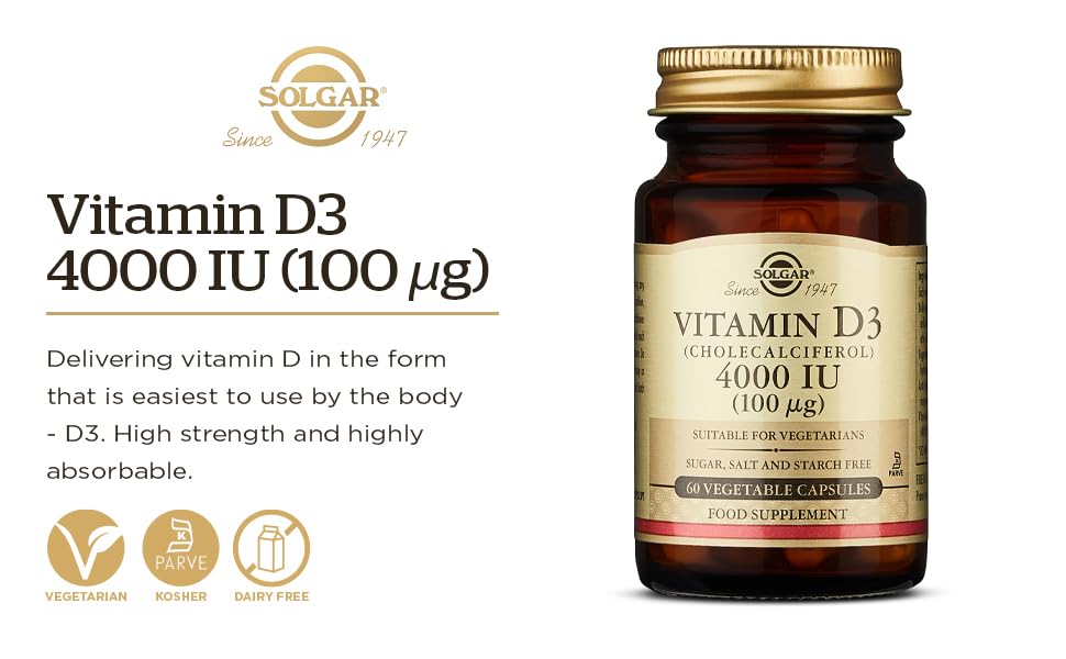 Solgar Vitamin D3 (Cholecalciferol) 10 mcg (400 IU) Softgels β 100 Servings | Supports Bones, Teeth & Immune Health