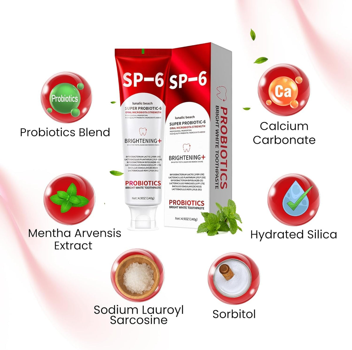 SP-6 Dentifricio Sbiancante Probiotico | Dentifricio Illuminante SP6 con 6 Probiotici