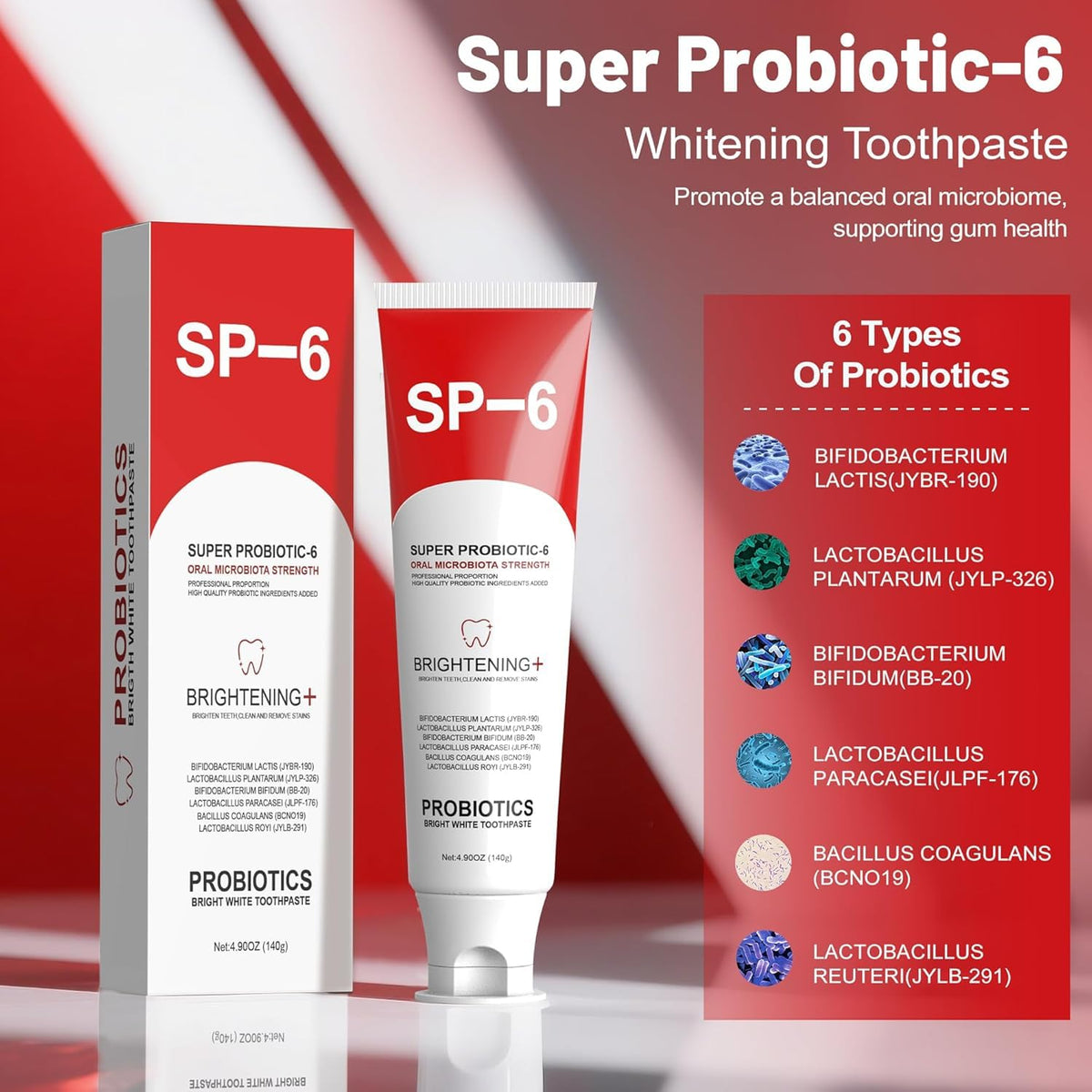SP-6 Dentifricio Sbiancante Probiotico | Dentifricio Illuminante SP6 con 6 Probiotici