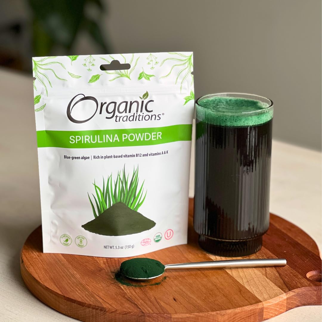 Organic Traditions Spirulina Powder β Organic, Vegan & Non-GMO, 5.3oz (150g) Bag | 50 Servings