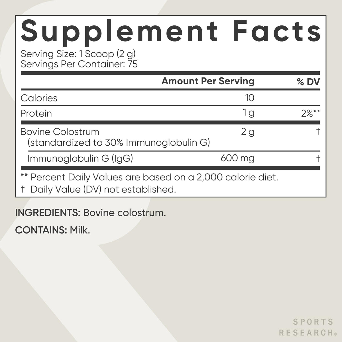 Sports Research Bovine Colostrum Powder β Easy Mix, Single-Ingredient Superfood for Gut Health & IgG Rich Support β U.S. Sourced, Non-GMO, Gluten Free β 75 Servings (Unflavored)