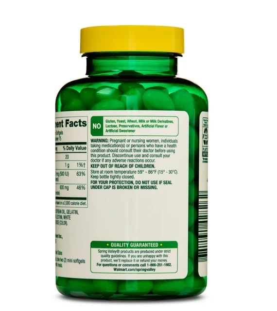 Spring Valley Calcium 600mg + Vitamin D3 β 150 Mini Softgels, Bone & Teeth Support, Gluten-Free