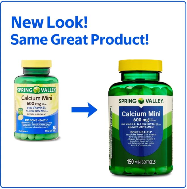 Spring Valley Calcium 600mg + Vitamin D3 β 150 Mini Softgels, Bone & Teeth Support, Gluten-Free