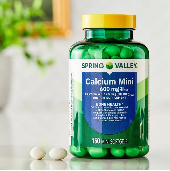 Spring Valley Calcium 600mg + Vitamin D3 β 150 Mini Softgels, Bone & Teeth Support, Gluten-Free