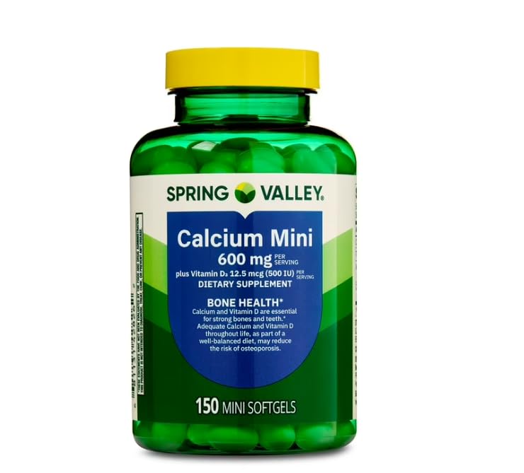 Spring Valley Calcium 600mg + Vitamin D3 β 150 Mini Softgels, Bone & Teeth Support, Gluten-Free