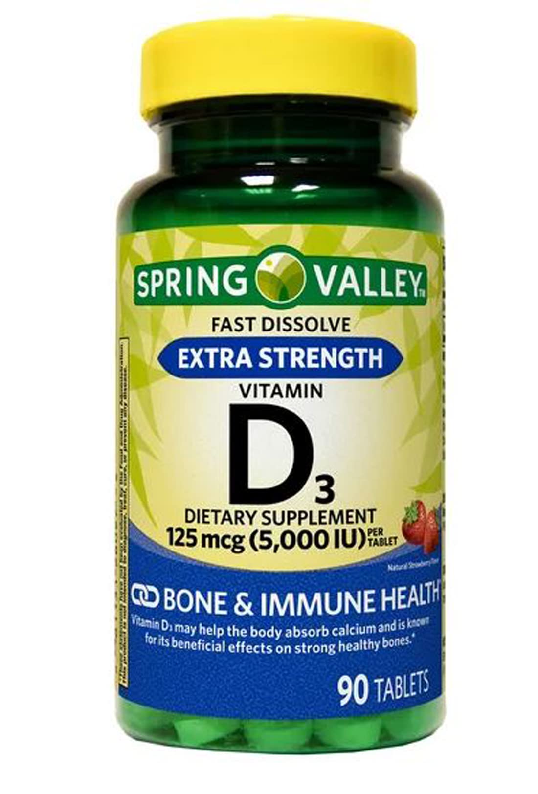 Spring Valley Vitamin D3 Fast Dissolve Tablets 125 mcg (5,000 IU) Strawberry β 90 Count