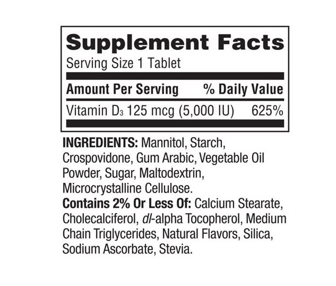Spring Valley Vitamin D3 Fast Dissolve Tablets 125 mcg (5,000 IU) Strawberry β 90 Count