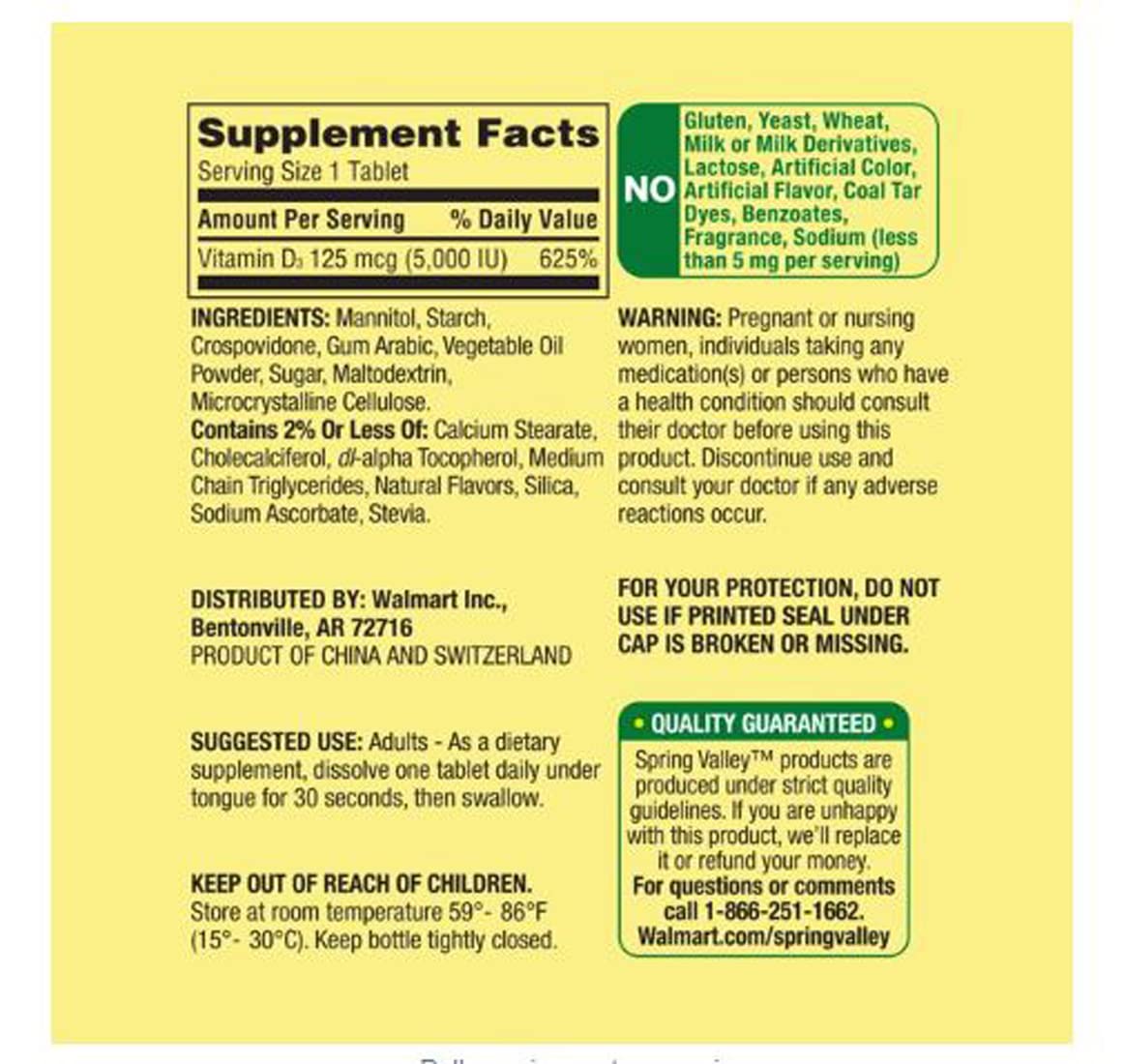 Spring Valley Vitamin D3 Fast Dissolve Tablets 125 mcg (5,000 IU) Strawberry β 90 Count