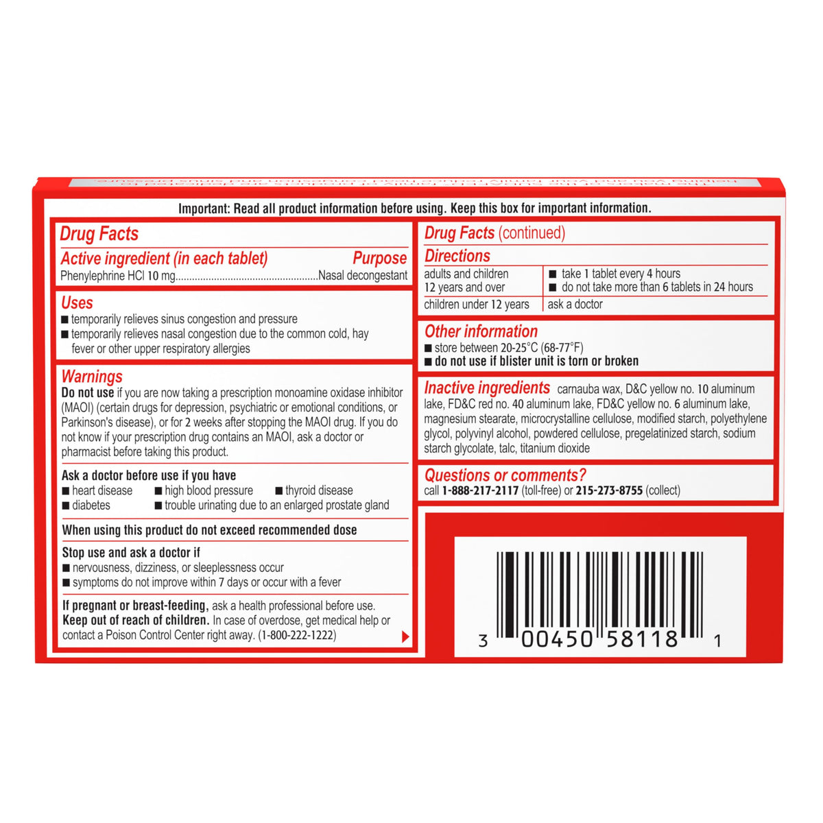 Sudafed PE Sinus Congestion Relief Compresse – Massima Forza, Non Sonnolenza 10 mg