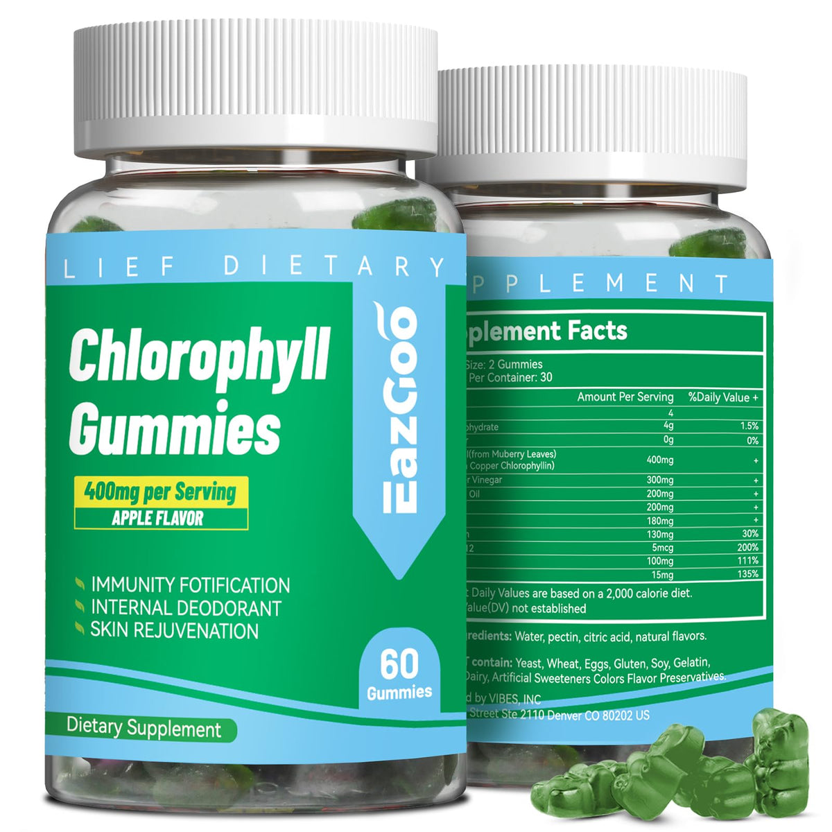 Sugar Free Chlorophyll Gummies with Vitamin B12 & Zinc β Detox, Immune & Digestion Support (60 Count) | Women