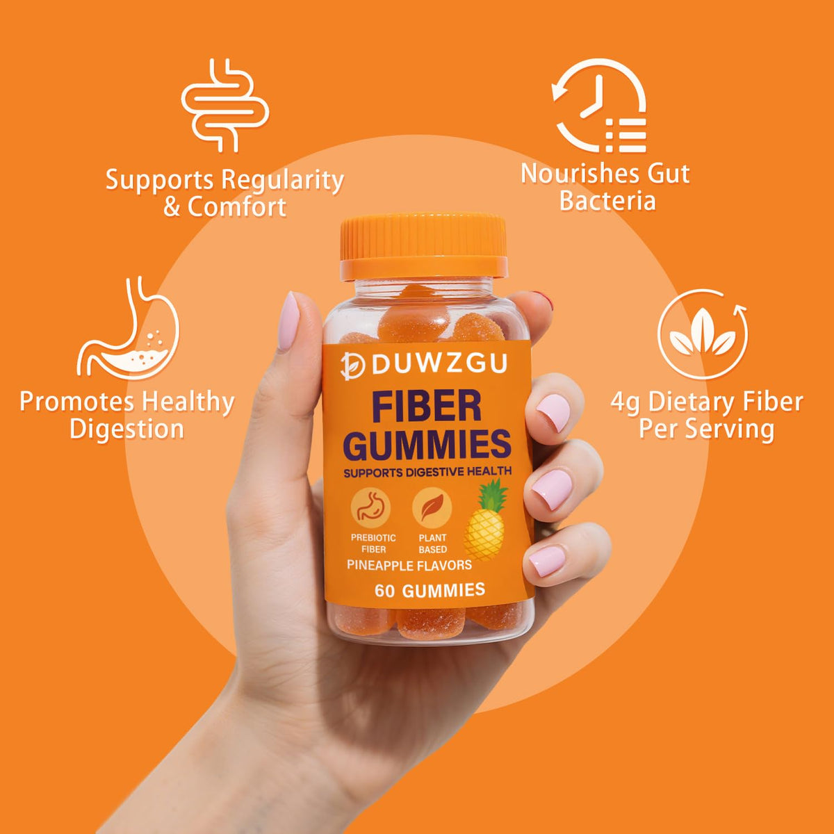 Sugar Free Fiber Gummies β 4g Fiber per Serving | Vegan & Gluten-Free | 60 Count