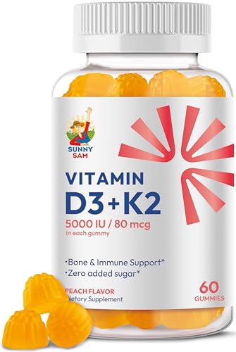Sugar-Free Vitamin D3 K2 Gummies 5000 IU β Immune & Bone Support for Adults | Vegan, Halal, Gluten-Free