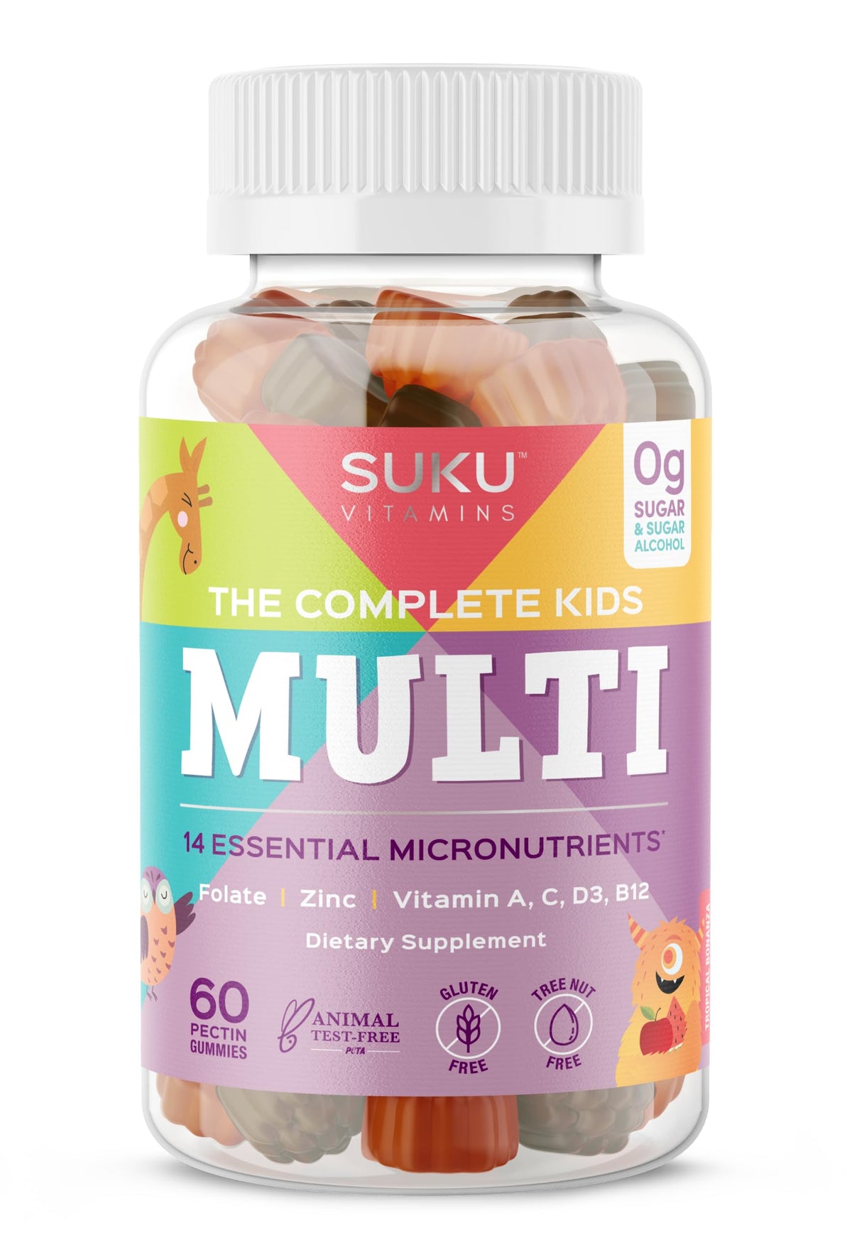 SUKU Complete Kids Multivitamin Gummies | Immune Support, 0g Sugar, Gluten-Free, Non-GMO | Tropical Bonanza Flavor β 60 Count