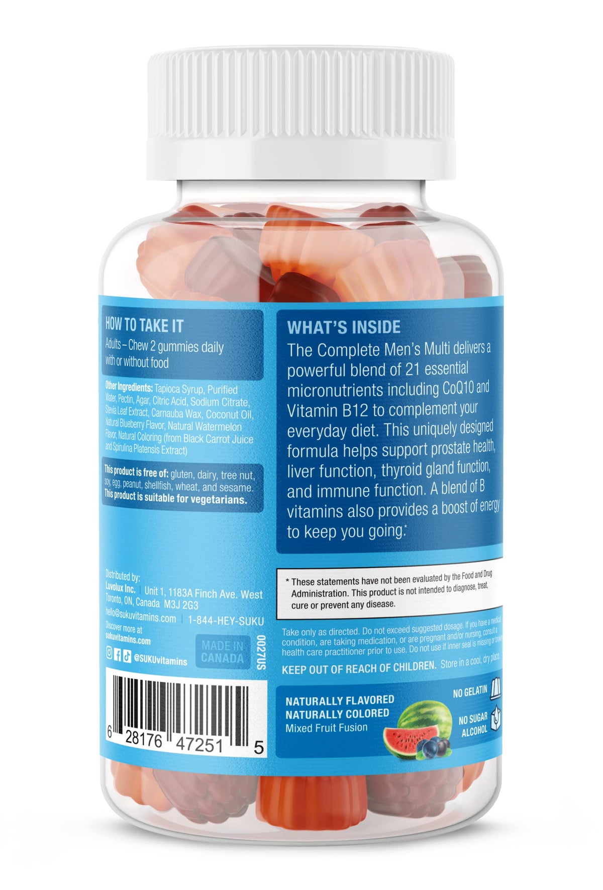 SUKU Men's Daily Multivitamin Gummies β Sugar-Free, Vegan, 60 Count