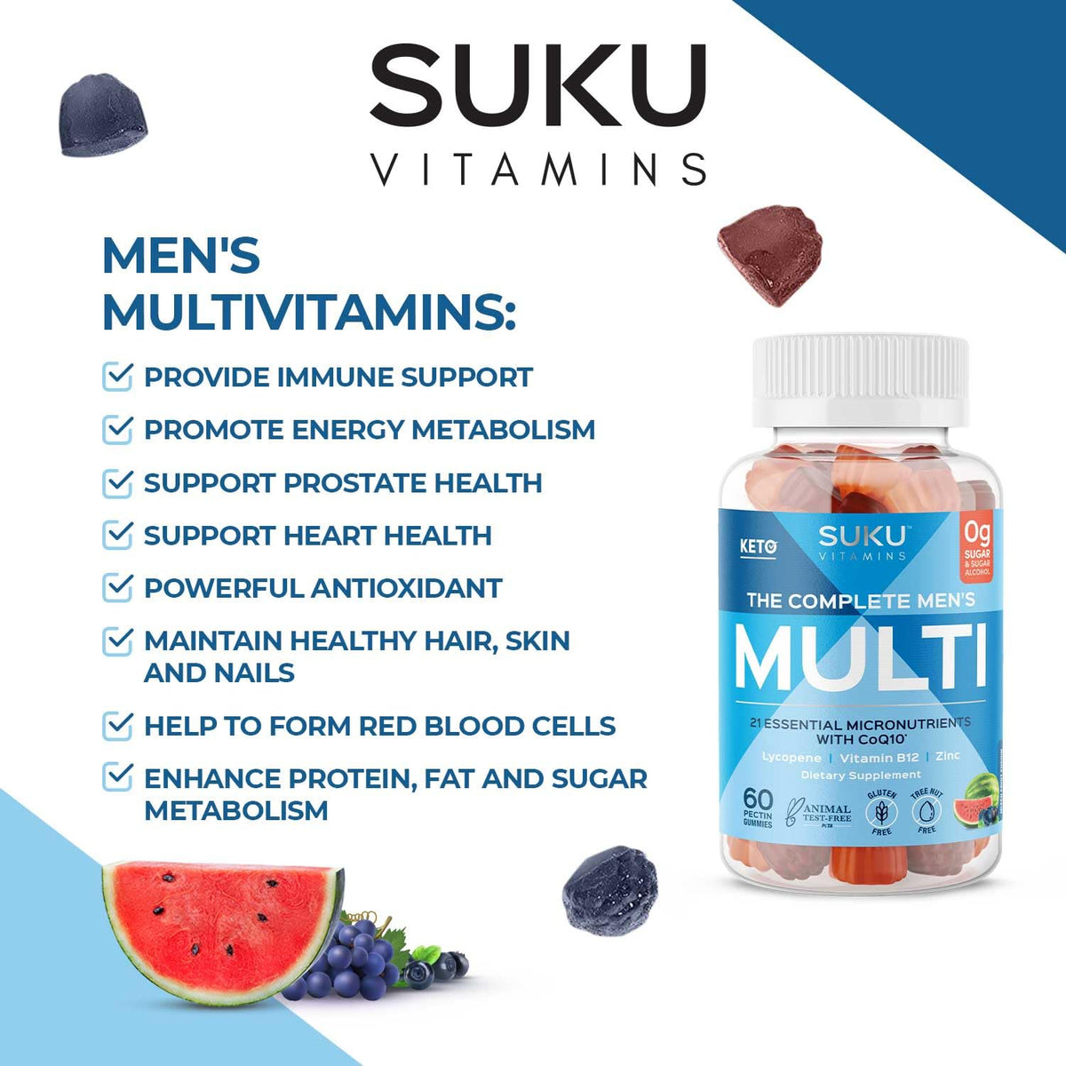SUKU Men's Daily Multivitamin Gummies β Sugar-Free, Vegan, 60 Count